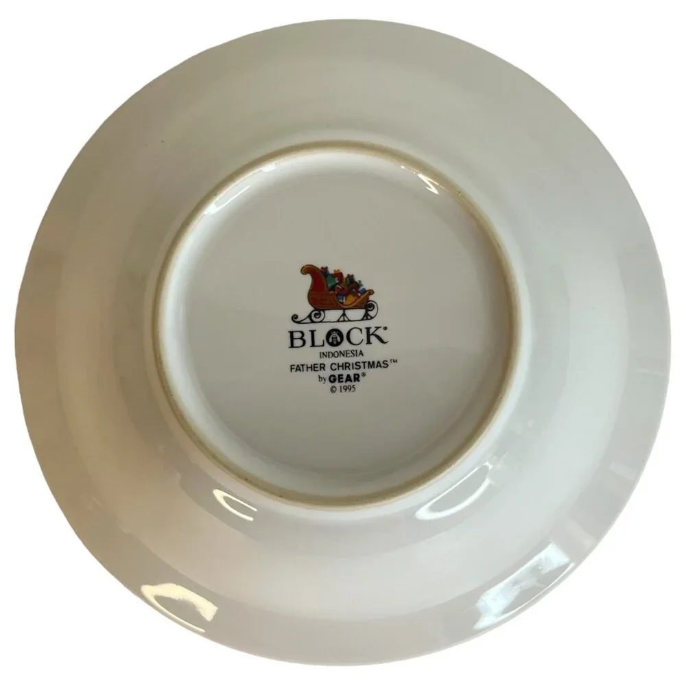 2 Block Father Christmas Soup Bowls Santa Sleigh Cereal Holiday Red Green‎ VTG